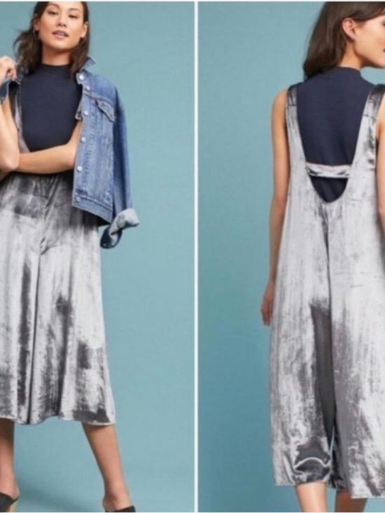Maeve Pants - Maeve Charcoal Silver Velvet Halter Jumpsuit